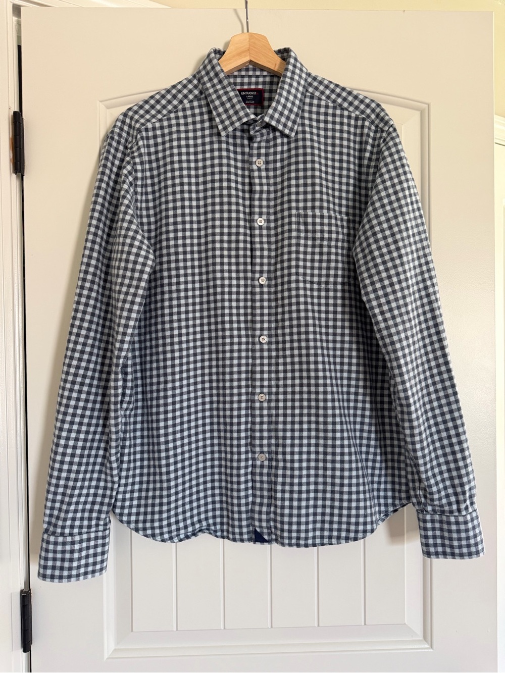 Men’s Untuckit Blue Gingham Slim Fit Cotton Button-Down Polo Shirt Size Large